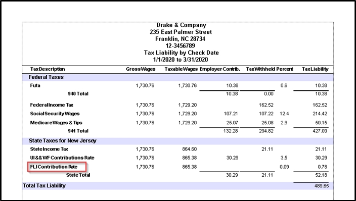 Tax liability report